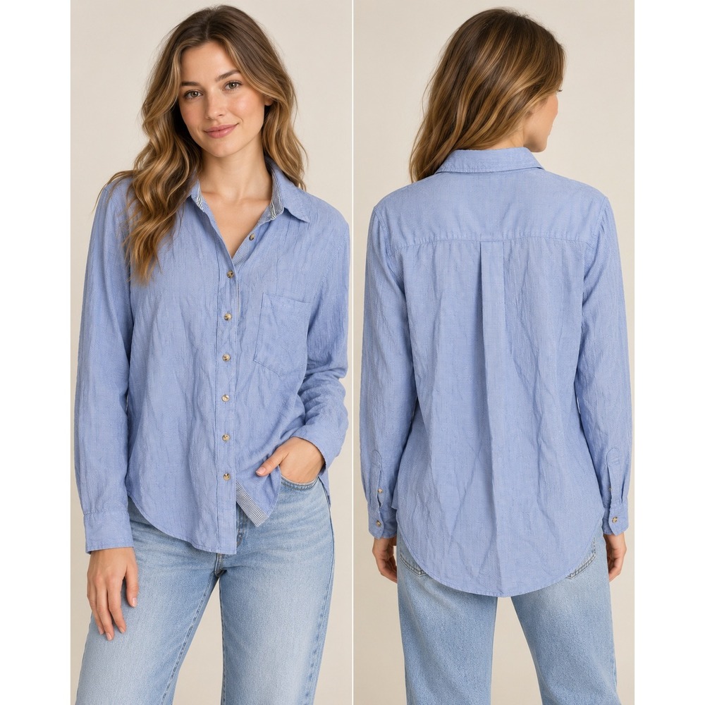 Free People That's a Wrap Top Chambray Blue XS Oversized Button Down